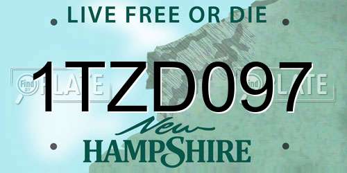 1TZD097 New Hampshire License Plate