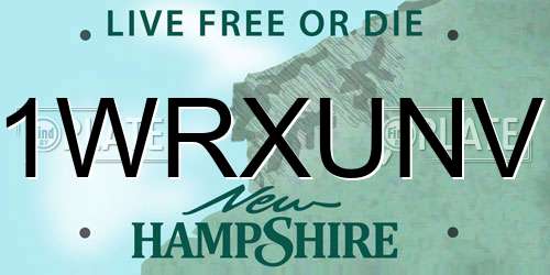 1WRXUNV New Hampshire License Plate