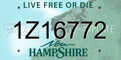 1Z16772 New Hampshire License Plate