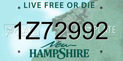 1Z72992 New Hampshire License Plate
