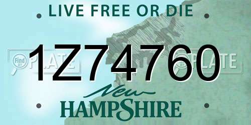 1Z74760 New Hampshire License Plate