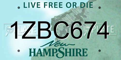 1ZBC674 New Hampshire License Plate