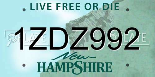 1ZDZ992 New Hampshire License Plate