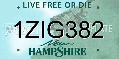 1ZIG382 New Hampshire License Plate