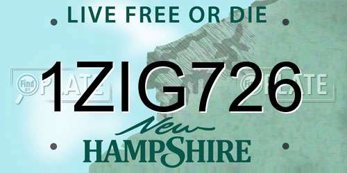 1ZIG726 New Hampshire License Plate