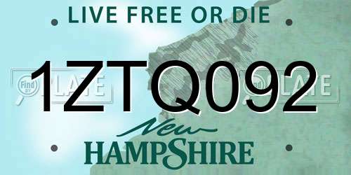 1ZTQ092 New Hampshire License Plate