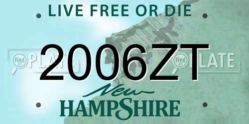 2006ZT New Hampshire License Plate