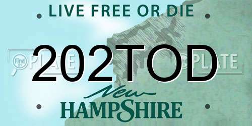 202TOD New Hampshire License Plate