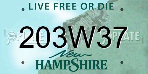 203W37 New Hampshire License Plate