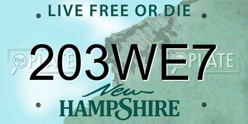 203WE7 New Hampshire License Plate