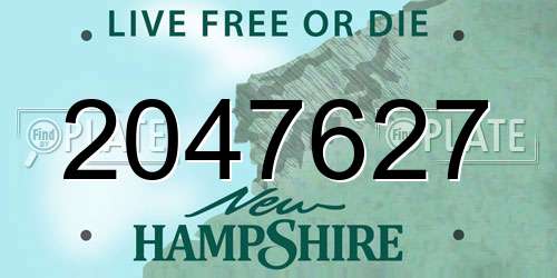 2047627 New Hampshire License Plate