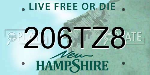 206TZ8 New Hampshire License Plate