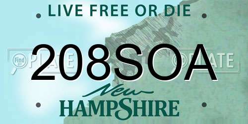 208SOA New Hampshire License Plate