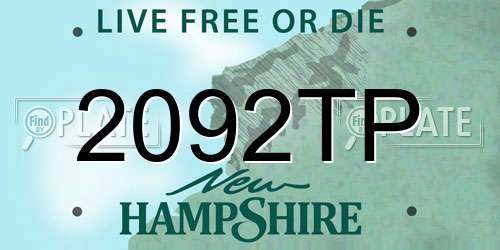 2092TP New Hampshire License Plate