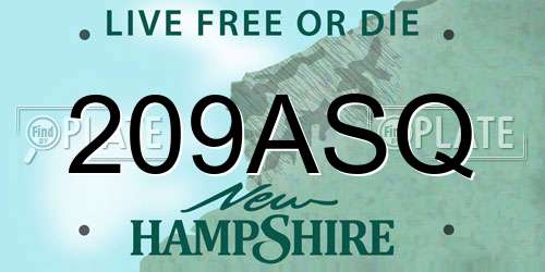209ASQ New Hampshire License Plate