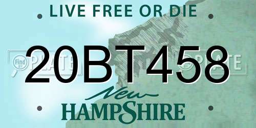 20BT458 New Hampshire License Plate