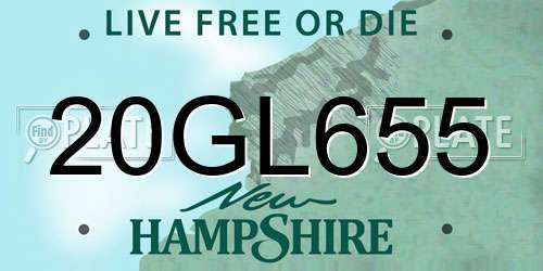20GL655 New Hampshire License Plate