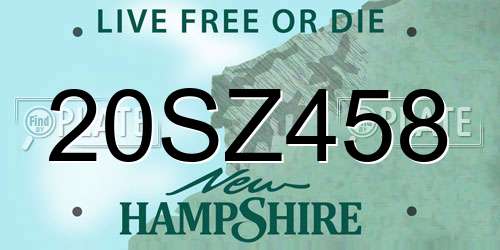 20SZ458 New Hampshire License Plate