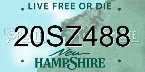 20SZ488 New Hampshire License Plate