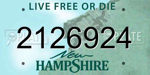 2126924 New Hampshire License Plate
