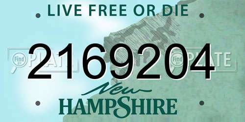2169204 New Hampshire License Plate