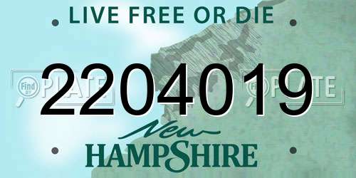 2204019 New Hampshire License Plate