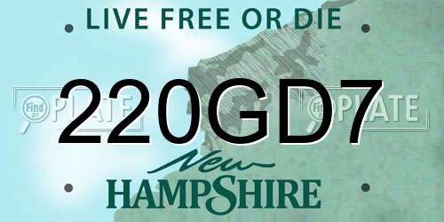 220GD7 New Hampshire License Plate