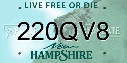 220QV8 New Hampshire License Plate