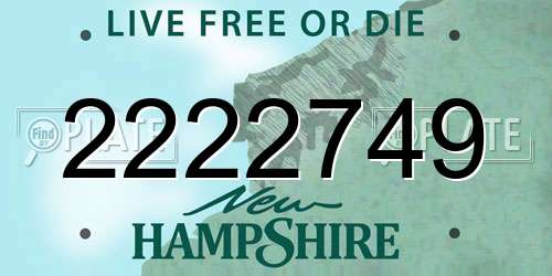 2222749 New Hampshire License Plate