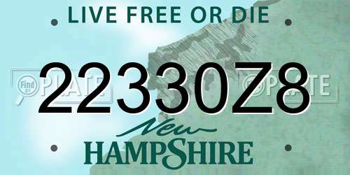 22330Z8 New Hampshire License Plate