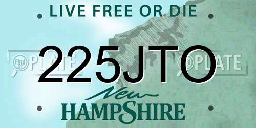 225JTO New Hampshire License Plate