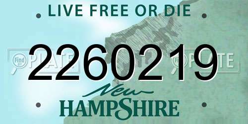 2260219 New Hampshire License Plate