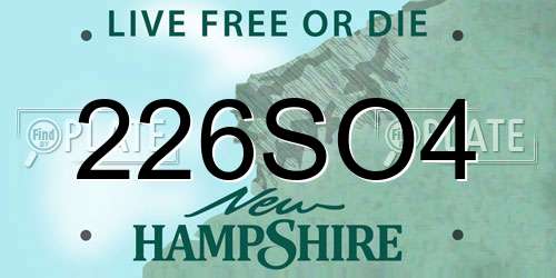226SO4 New Hampshire License Plate