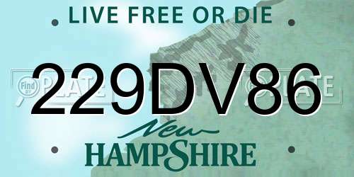 229DV86 New Hampshire License Plate