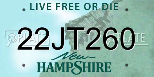 22JT260 New Hampshire License Plate