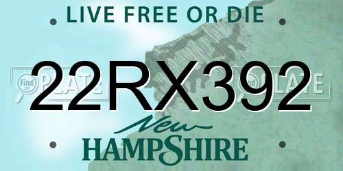 22RX392 New Hampshire License Plate