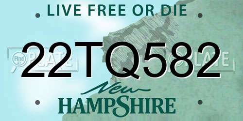 22TQ582 New Hampshire License Plate