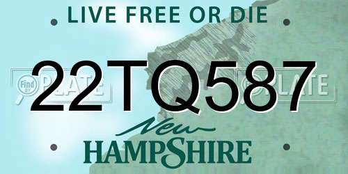 22TQ587 New Hampshire License Plate