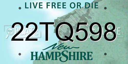 22TQ598 New Hampshire License Plate