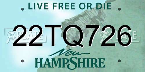 22TQ726 New Hampshire License Plate