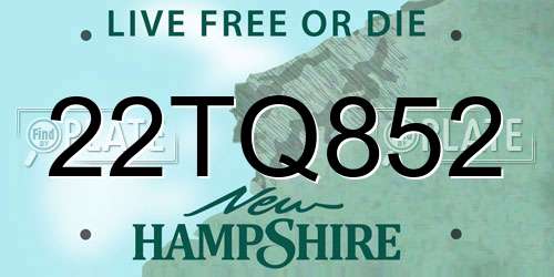 22TQ852 New Hampshire License Plate