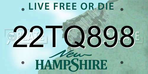 22TQ898 New Hampshire License Plate