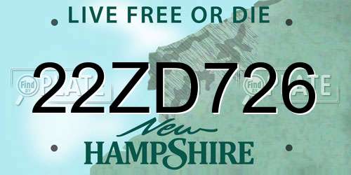 22ZD726 New Hampshire License Plate