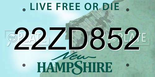 22ZD852 New Hampshire License Plate