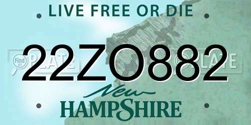 22ZO882 New Hampshire License Plate