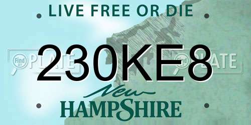 230KE8 New Hampshire License Plate