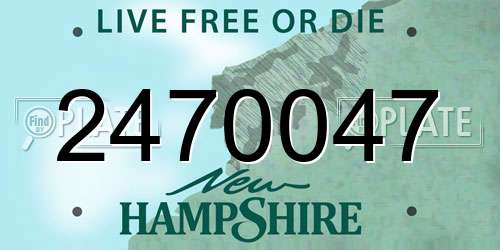 2470047 New Hampshire License Plate