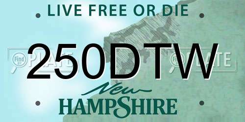 250DTW New Hampshire License Plate