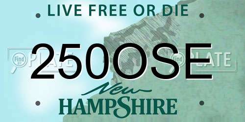 250OSE New Hampshire License Plate
