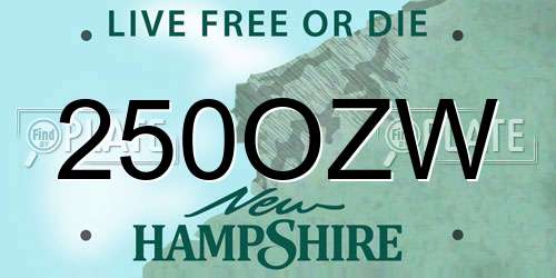 250OZW New Hampshire License Plate